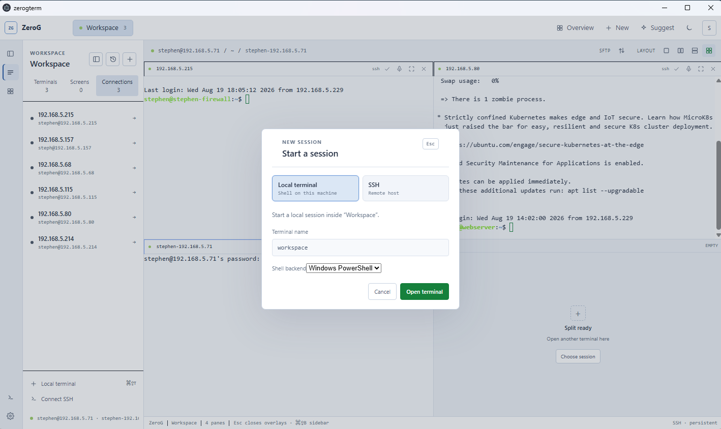 ZeroGTerminal screenshot