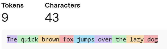 Code and text being processed - representing tokenization